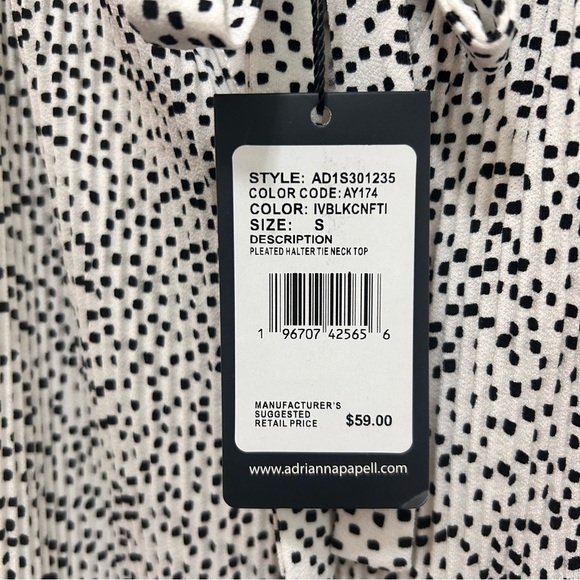 Adrianna Papell Black & White Pleated Halter Neck Top NWT Small - Picture 6 of 6